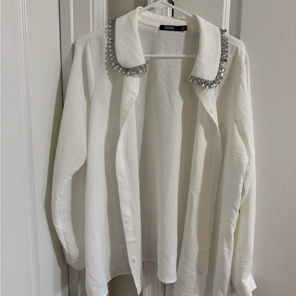 White Embellished Collar Blouse